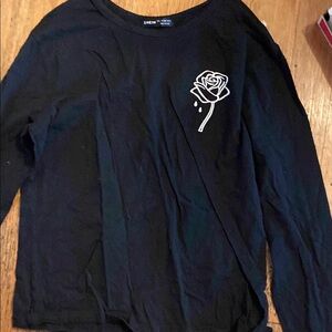 Black Long Sleeve Shirt with White Rose Graphic
